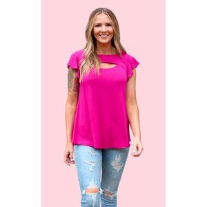 Emerald, Magenta Keyhole Neckline, Flutter Sleeve Loose Fitting Top, NWOT, Sz 2X